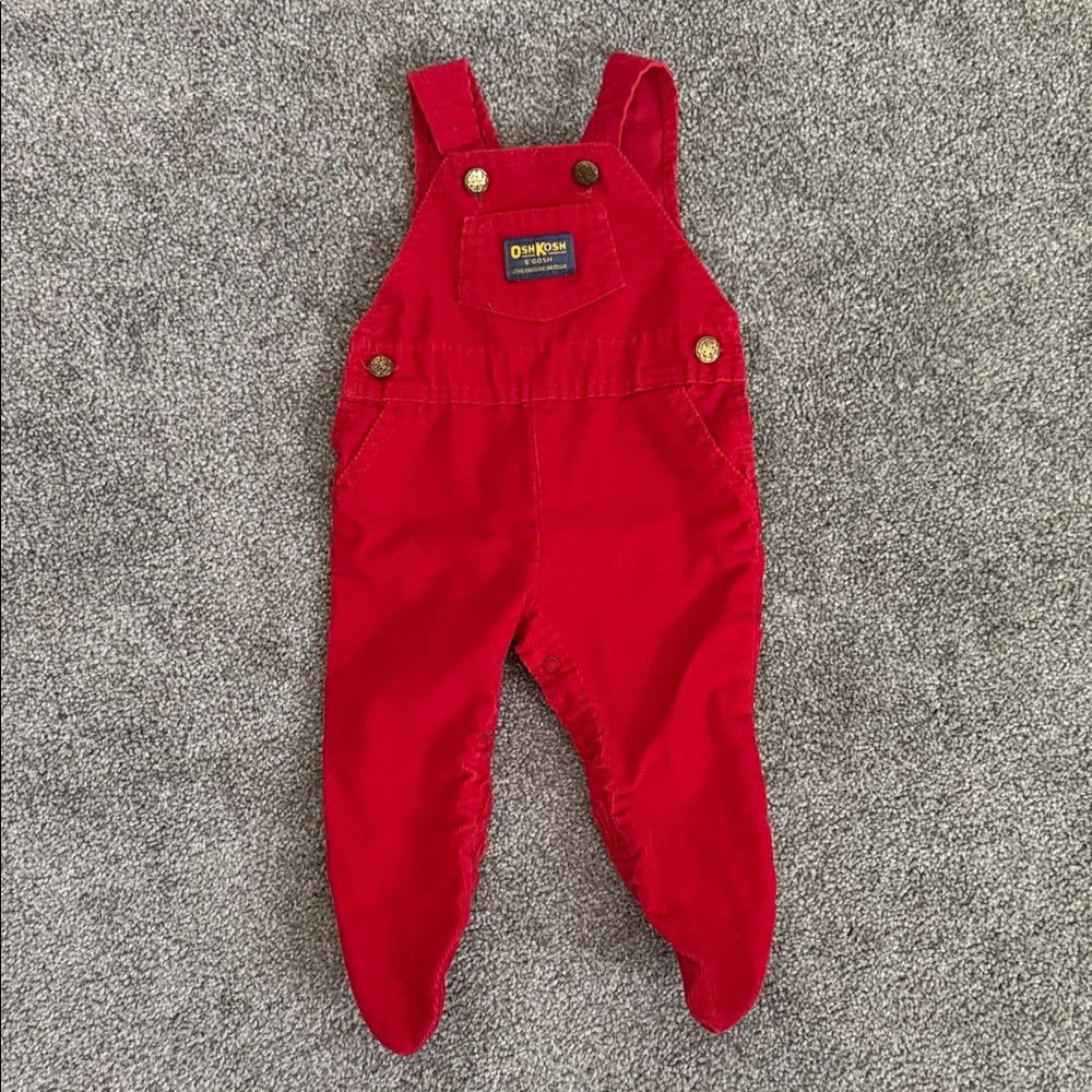 Vintage OshKosh B'gosh Bright Red Kids Overalls Footsies